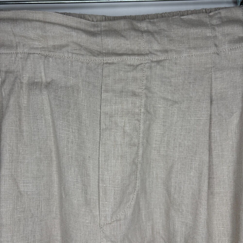 PACIBE Pull On 100% Linen Pants Womens L Wide-Leg Tan Pleats Pockets Lightweight - Picture 7 of 9
